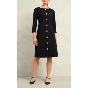 Hobbs London NWT Marsha Dress Black Size US 6 UK 10 Gold Buttons Knee Length